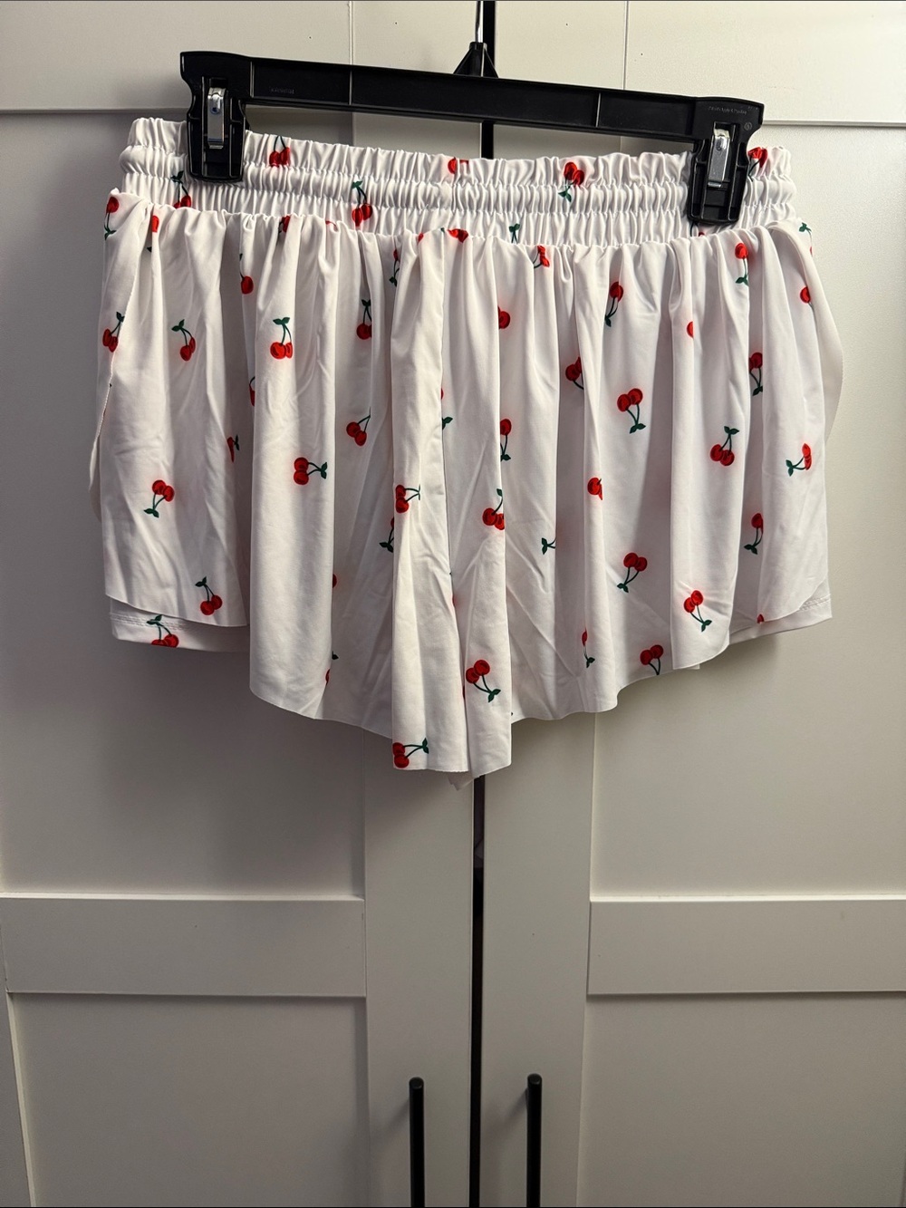 White Cherry Print Ruffle Athletic Shorts - Picture 2 of 3